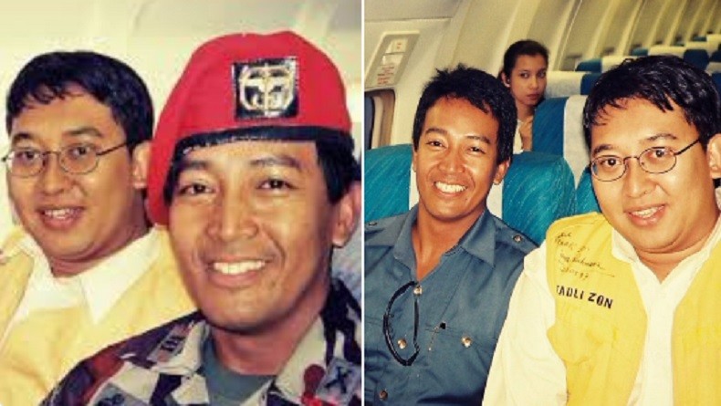 Foto 1997 Andika Perkasa Bersama Fadli Zon di Pesawat, Berseragam Kopassus Pangkat Kapten