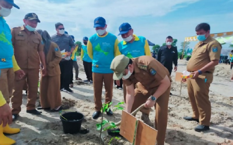 Lahan Kritis Bekas Tambang Timah di Bangka Tengah Ditanami 2.000 Bibit Pohon