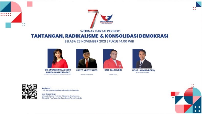Besok Ada Sekjen Partai Perindo dan PDIP di Webinar Tantangan, Radikalisme, dan Konsolidasi Demokrasi, Daftar di Sini