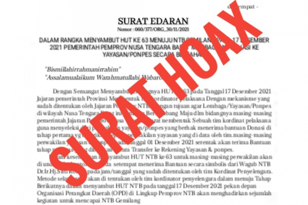 Muncul Surat Edaran Gubernur Jelang HUT NTB, Diskominfotik: Modus Penipuan