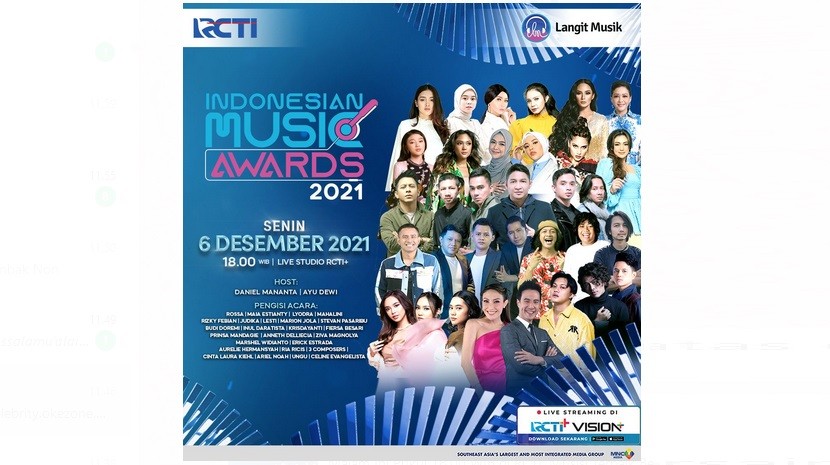 Musisi Terbaik Bersaing Raih Penghargaan Indonesian Music Awards 2021 Hari Ini di RCTI