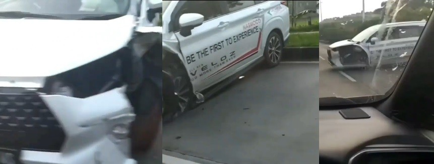 Viral Toyota Veloz Terbaru Ringsek Kecelakaan di Jalan Tol, Bagian Roda Depan Rusak Parah