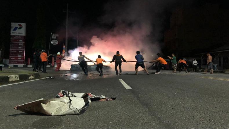 Usai Isi BBM, Mobil Sedan Terbakar di SPBU Kejora Bangka Tengah