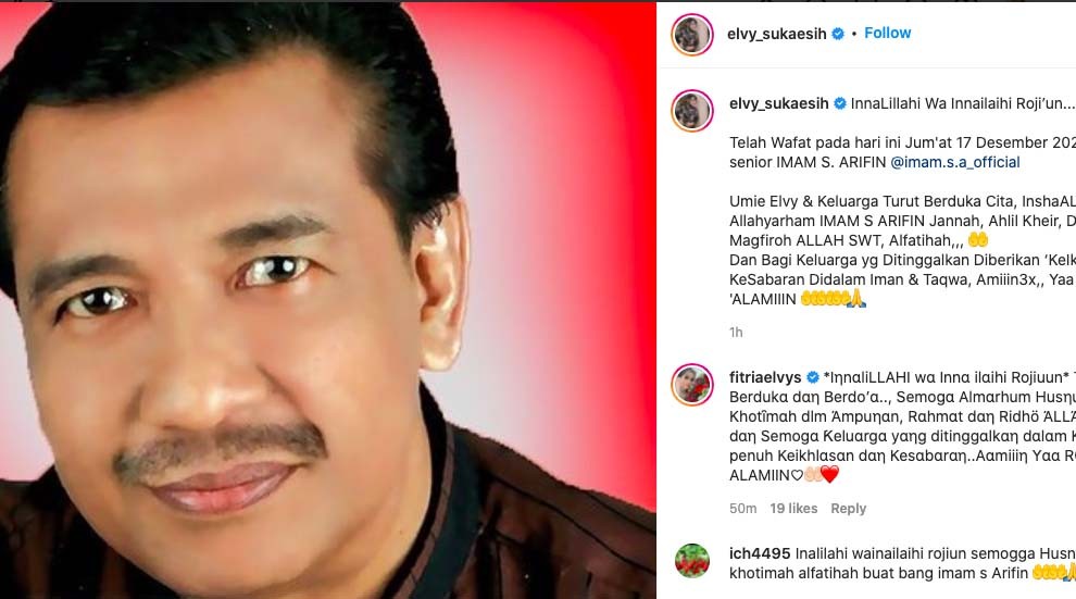 Pedangdut Iman S Arifin Meninggal Dunia, Elvy Sukaesih: Semoga Keluarga Diberi Kesabaran dalam Iman  