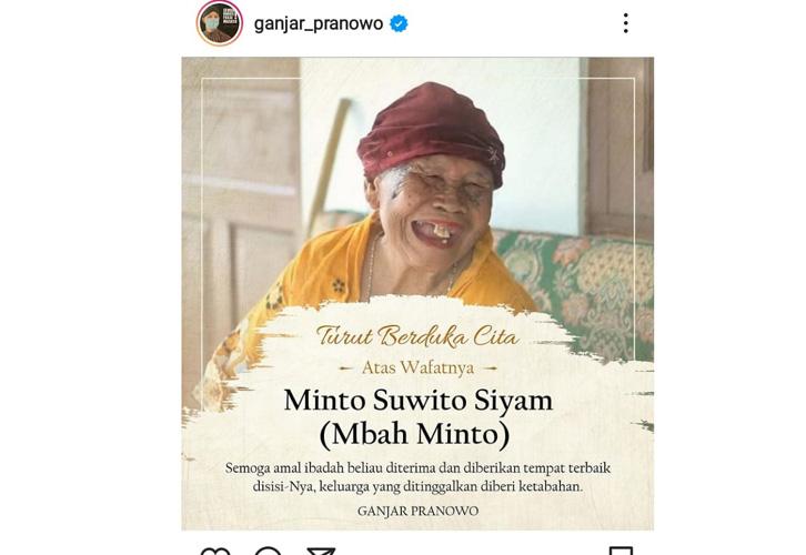 YouTuber Mbah Minto Meninggal, Ganjar: Saya Bersaksi Panjenengan Orang Baik