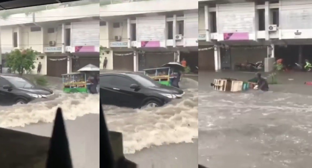 Viral Mobil Terobos Banjir Membuat Pedagang Sayur Terjungkal, Netizen: Nggak Tega Lihat Abangnya