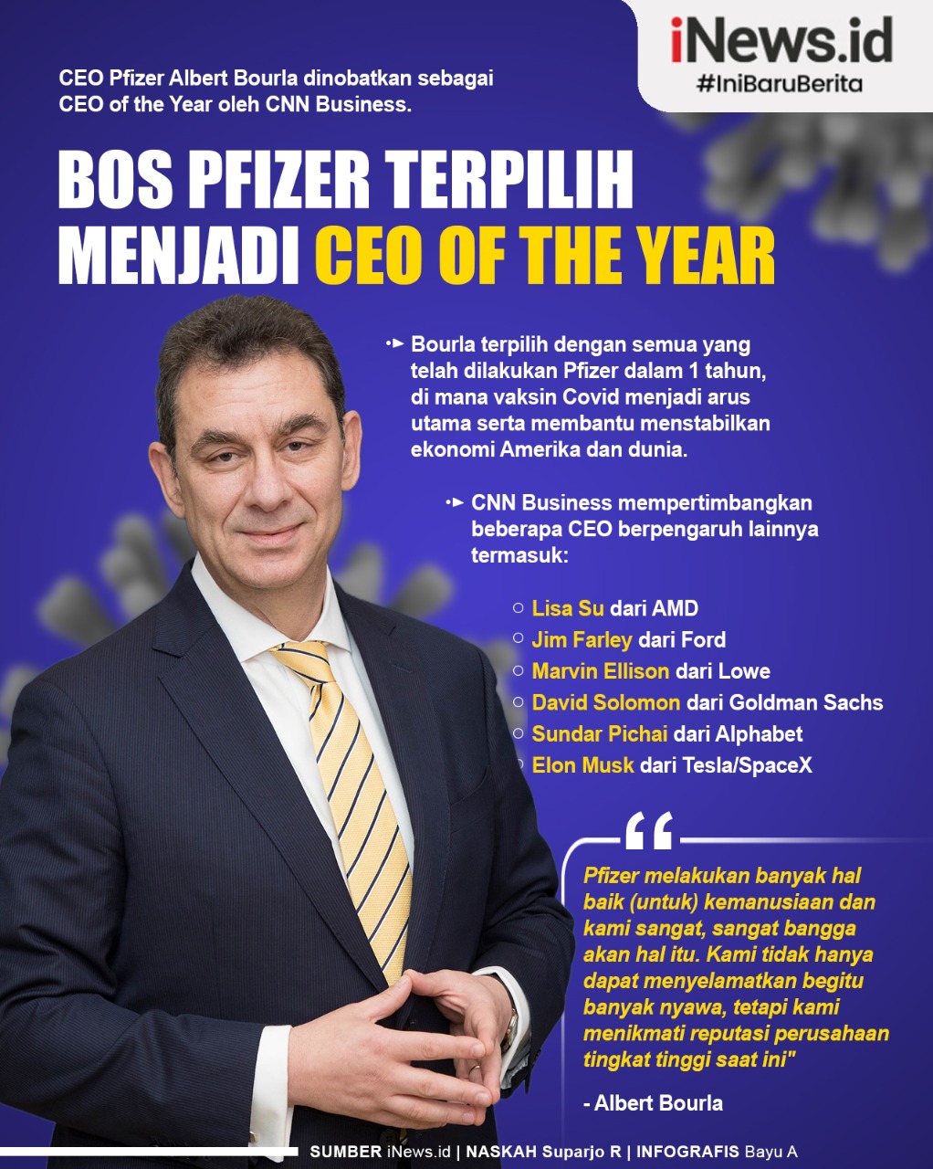 Infografis Bos Pfizer Terpilih Menjadi CEO of the Year