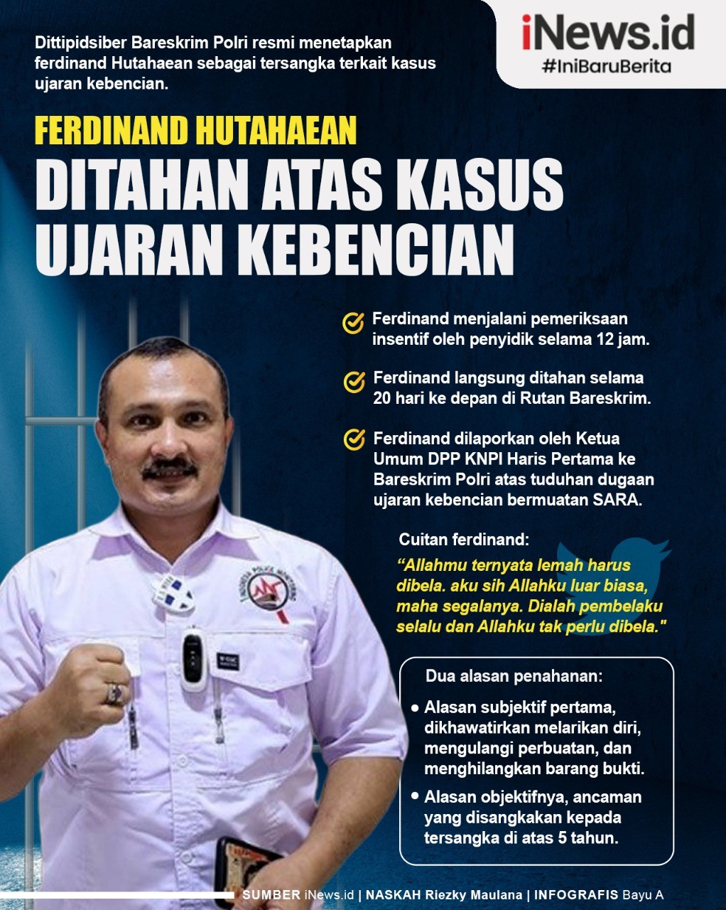 Infografis Ferdinand Hutahaean Ditahan terkait Kasus Ujaran Kebencian