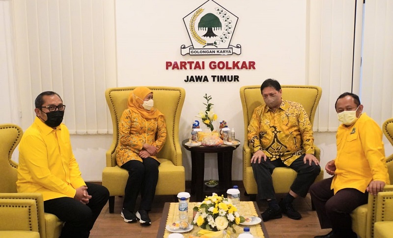 Konsolidasi Partai, Airlangga Puji Kerja Sama Golkar Jatim dengan Gubernur Khofifah