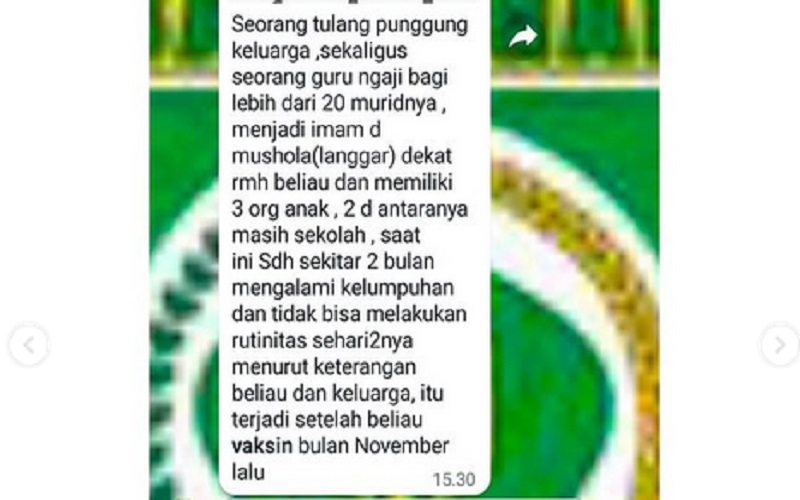 Hoaks Guru Ngaji Lumpuh usai Divaksin, Ternyata Lemas Belum Makan