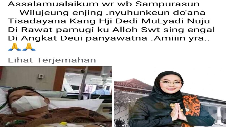 Dedi Mulyadi Dirawat seusai Operasi di RSPAD, Ambu Anne: Nyuhunken Doana