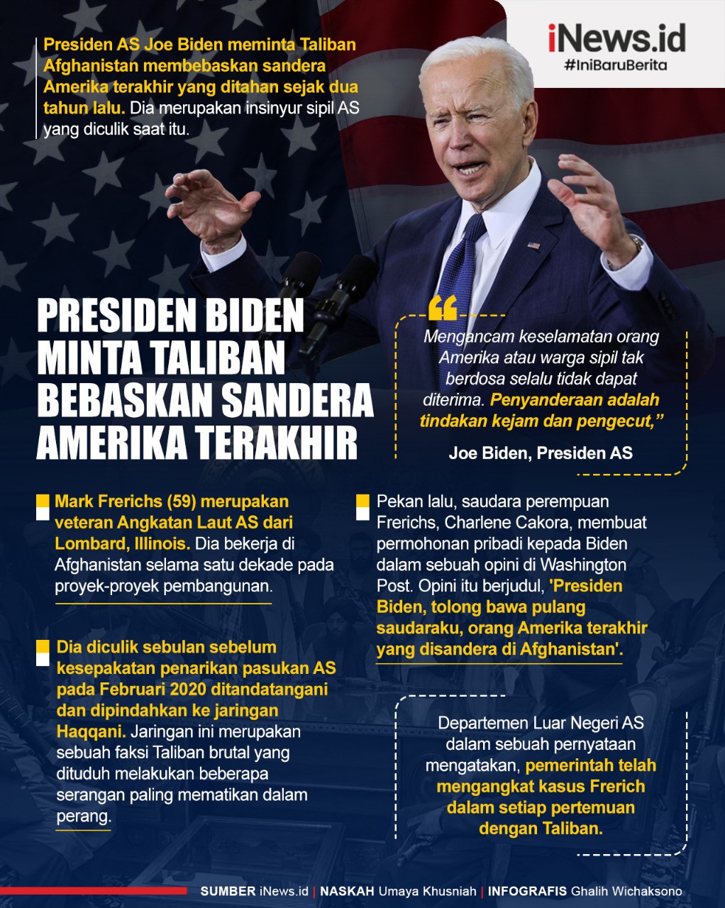 Infografis Joe Biden Desak Taliban Bebaskan Sandera WN Amerika Terakhir