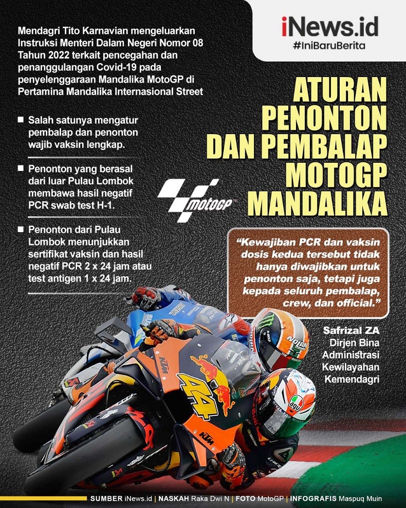 Infografis Pembalap dan Penonton MotoGP Mandalika Wajib Vaksin Lengkap