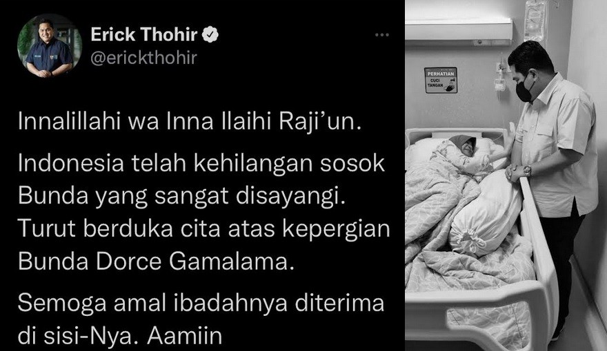 Dorce Gamalama Meninggal, Erick Thohir: Indonesia Kehilangan Sosok Bunda Sangat Disayangi