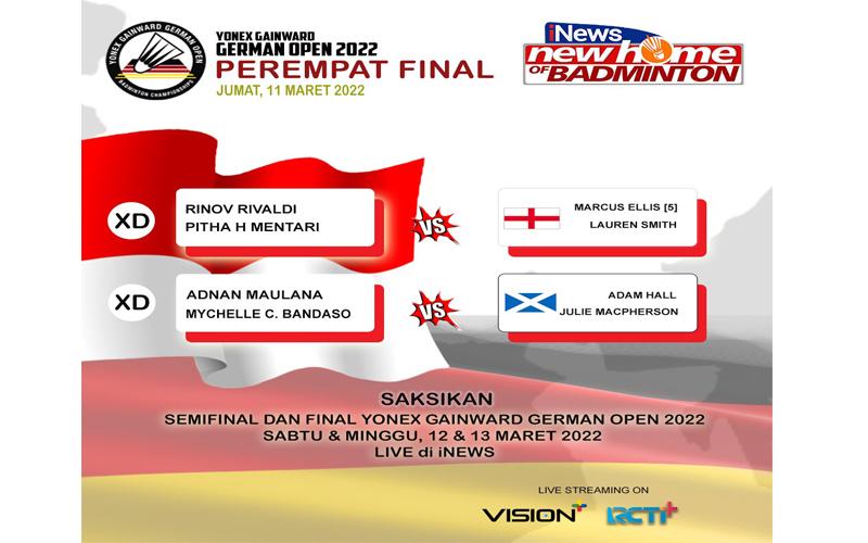 Dua Ganda Campuran Indonesia Siap Beraksi di Perempat Final German Open 2022