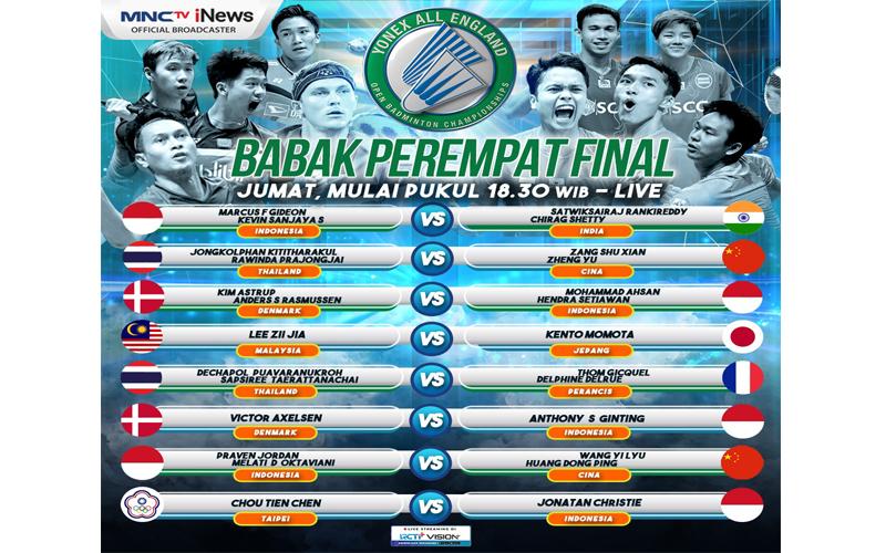 Saksikan Perjuangan 7 Wakil Indonesia di Perempat Final All England 2022