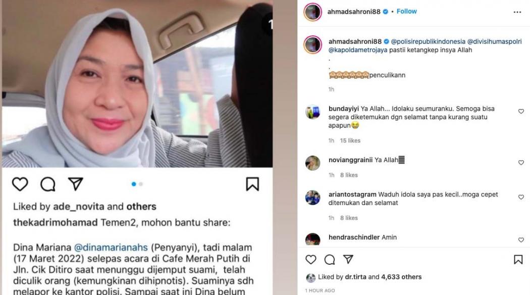 Heboh, Penyanyi Dina Mariana Dikabarkan Hilang Diculik Usai Nyanyi di Kafe