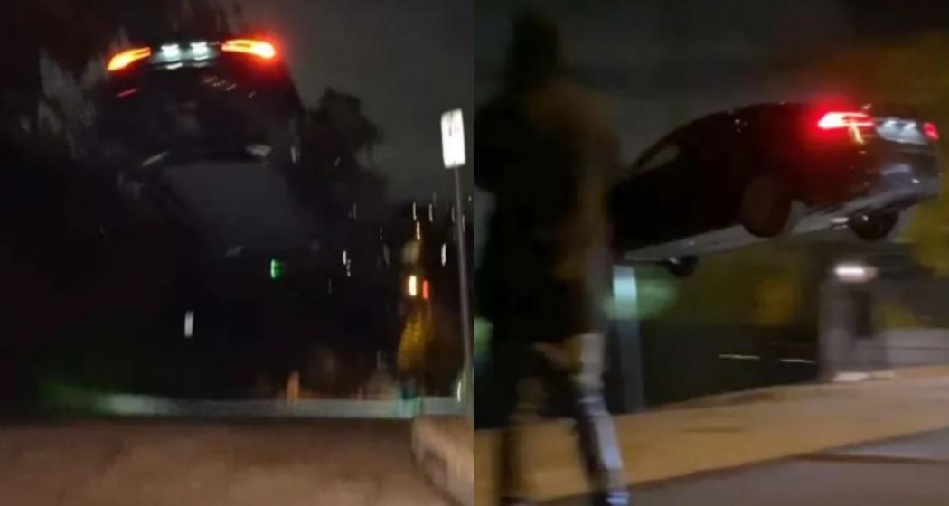 Pengemudi Tesla Ini Lakukan Aksi Terbang di Jalan Perumahan, Mobil Hancur dan Airbag Ngembang