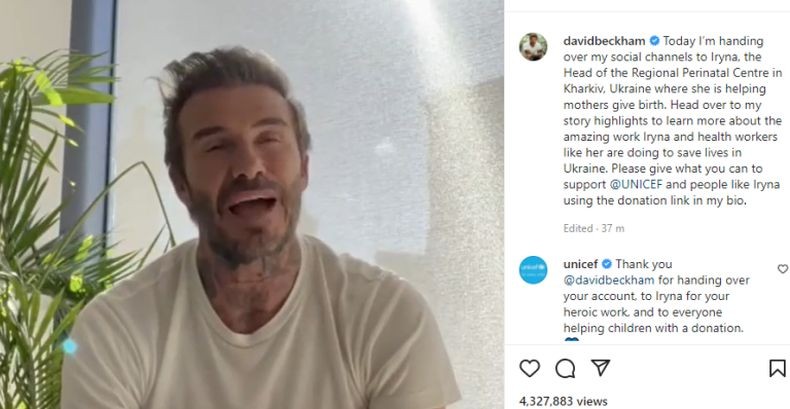 Wah, David Beckham Serahkan Akun Instagram-nya kepada Dokter di Ukraina