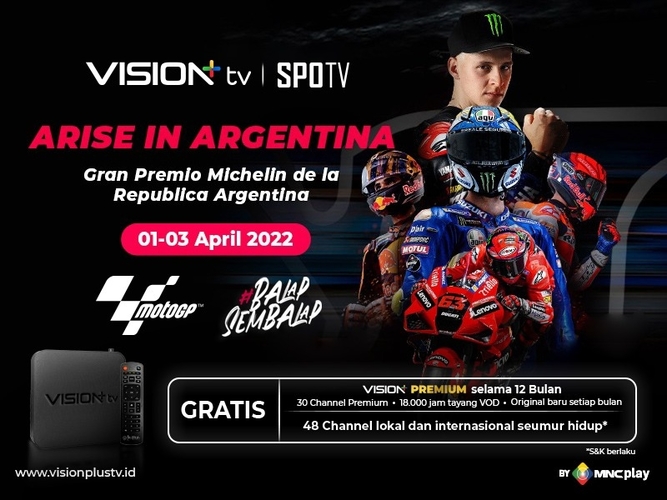 Jangan Lewatkan! Balapan MotoGP Argentina 2022 di SPOTV Vision+ Live Mulai Besok