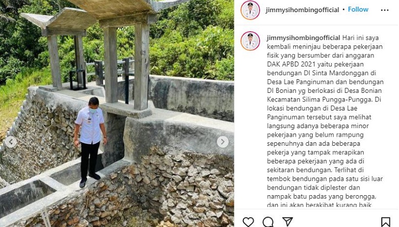Wakil Bupati Dairi Berang, Temukan Bendungan yang Tak Bisa Aliri Air ke Irigasi