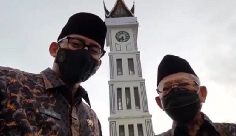 Wapres Ngevlog Bareng Menparekraf di Jam Gadang, Kampanyekan Gernas BBI