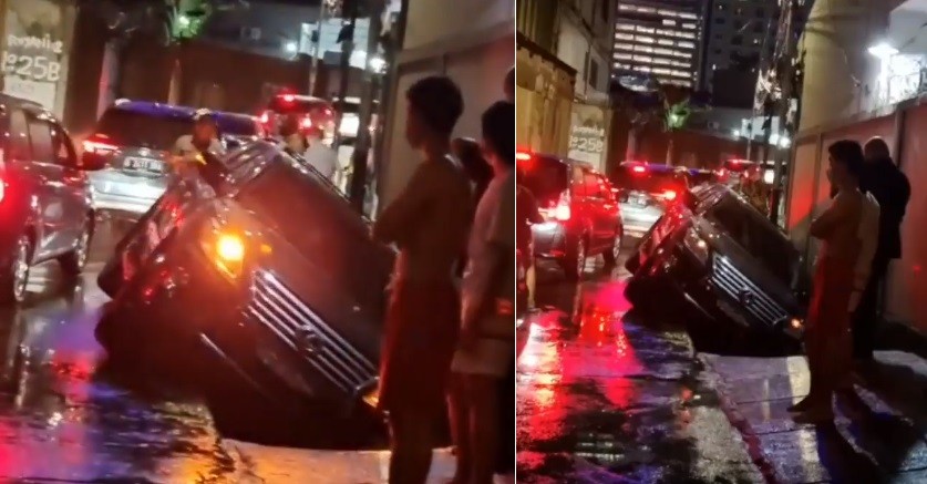 Motong Jalan Sempit Mobil Lexus Seharga Miliaran Rupiah Nyemplung ke Got, Sopir Nangis