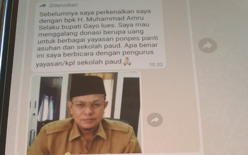 Nama Bupati Gayo Lues Dicacut untuk Modus Penipuan Galang Dana