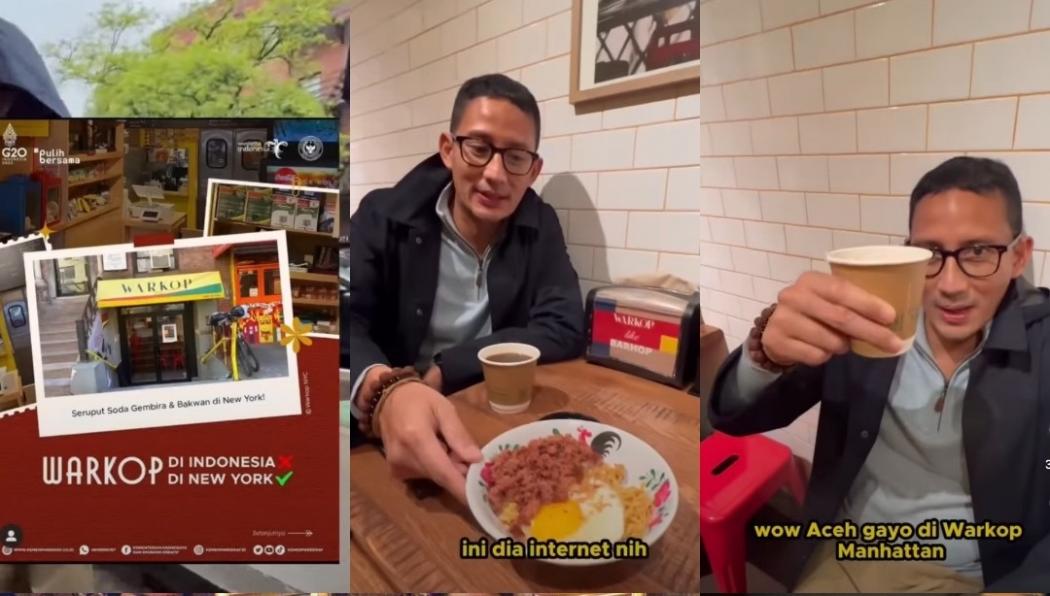 Singgah ke Warkop di New York, Sandiaga Uno Cicipi Me Telur Kornet dan Kopi Gayo