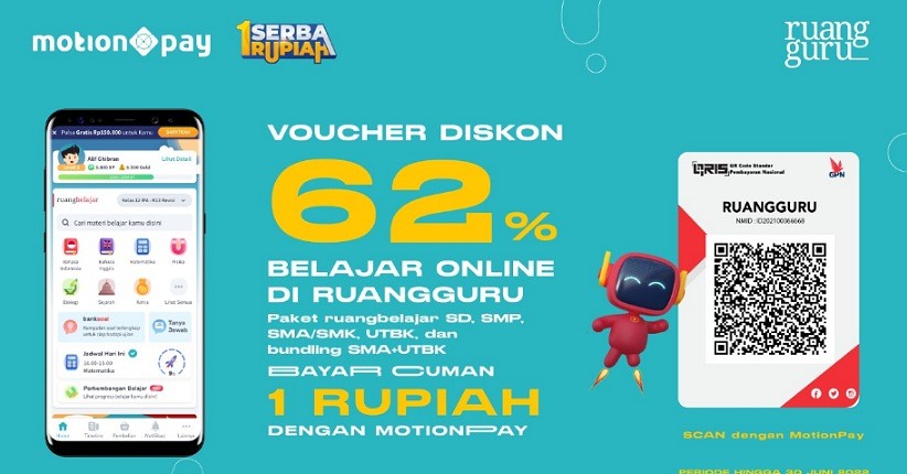Hanya 1 Rupiah, Voucher Diskon Belajar Online di Ruangguru Pakai Aplikasi MotionPay!
