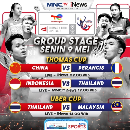 Malam Ini! Indonesia Vs Thailand di Piala Thomas 2022, LIVE iNews dan MNCTV
