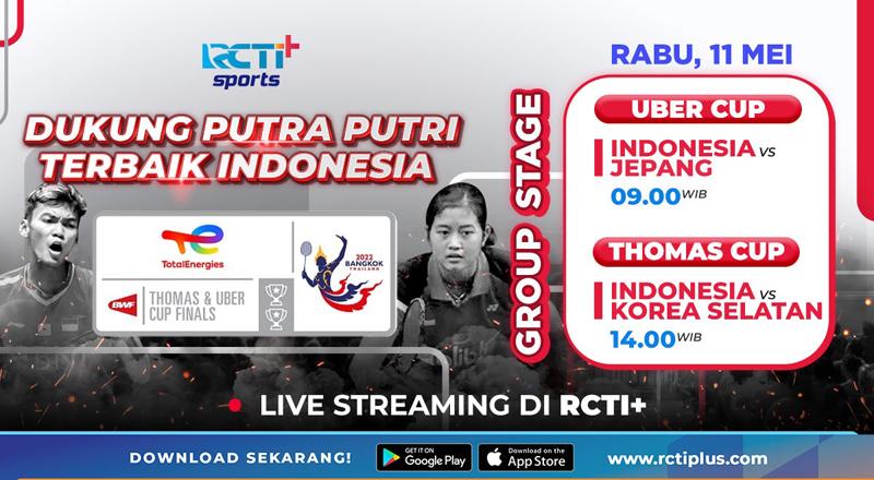 Link Live Streaming Indonesia Vs Jepang Piala Uber 2022 di RCTI+ Hari Ini
