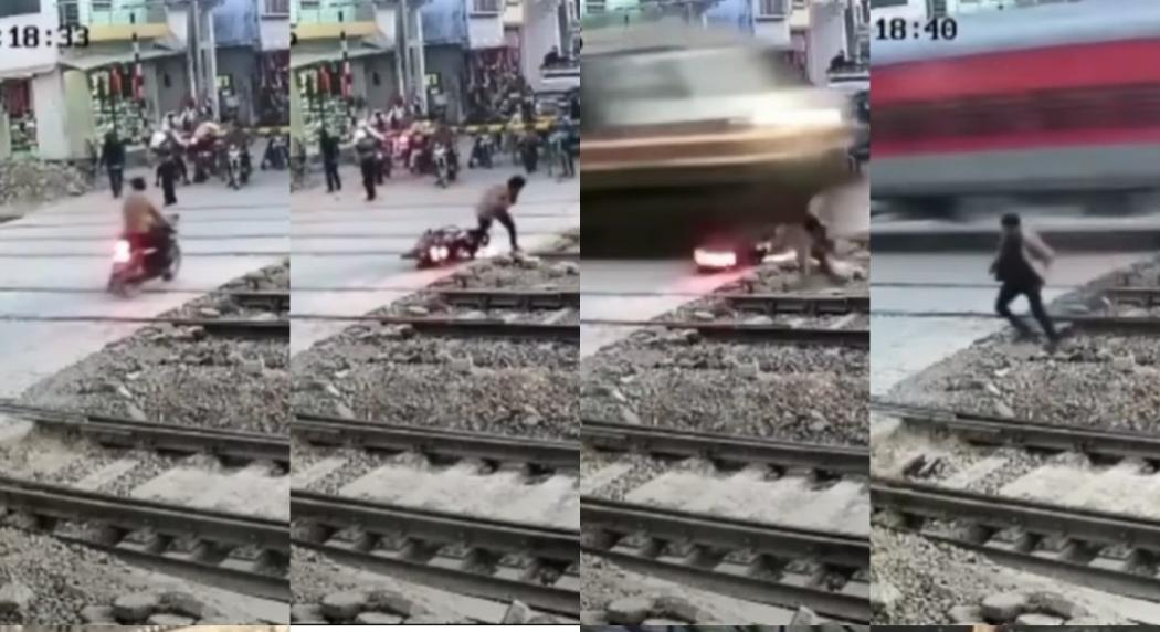 Viral Pengendara Motor Terobos Pintu Perlintasan Nyaris Tewas Tersambar Kereta