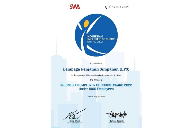 Sukses Kelola dan Tingkatkan Produktivitas SDM, LPS Raih Anugerah Employer of Choice 2022