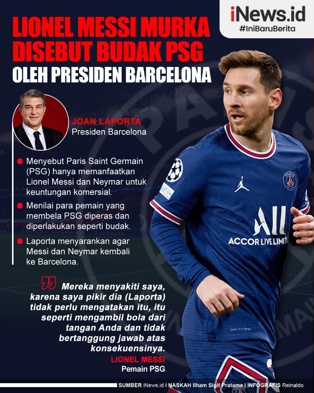 Infografis Lionel Messi Murka Disebut Budak PSG oleh Presiden Barcelona
