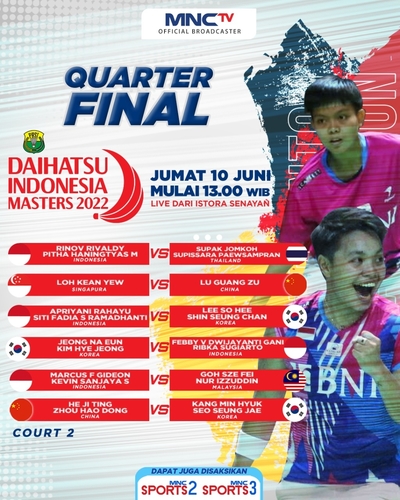 Jangan Lewatkan! 6 Laga Tersaji di 8 Besar Daihatsu Indonesia Masters 2022, Live MNCTV