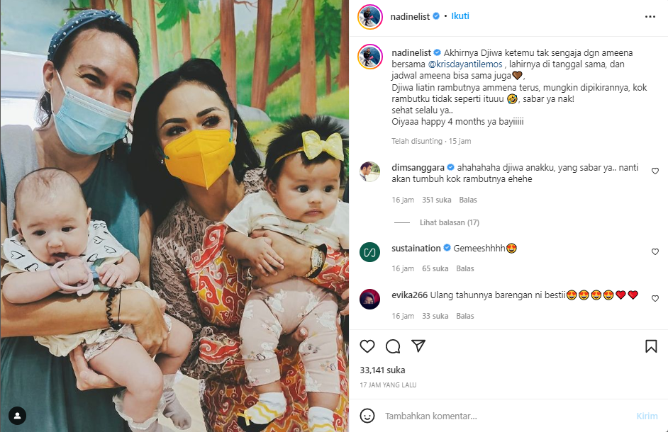 Baby Djiwa Pandangi Rambut Indah Baby Ameena, Nadine Chandrawinata: Sabar Ya Nak
