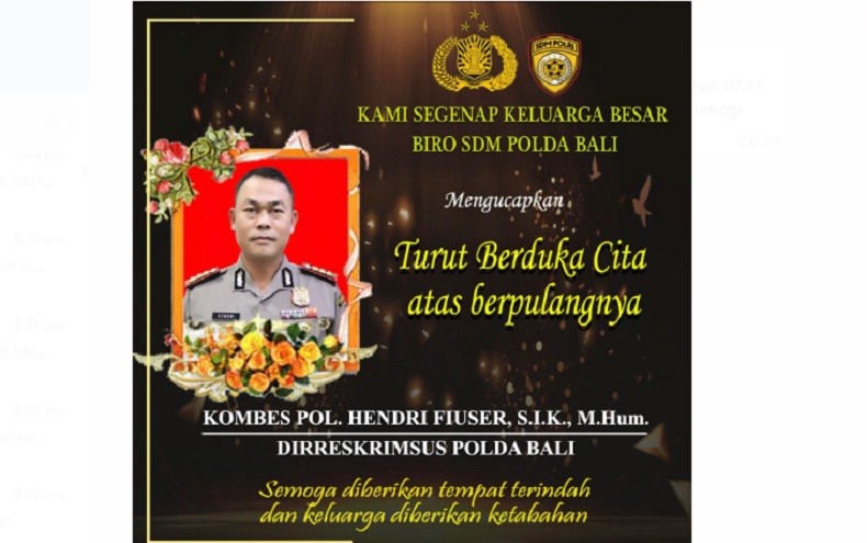 Kabar Duka, Direskrimsus Polda Bali Kombes Hendri Fiuser Meninggal di RSUP Sanglah