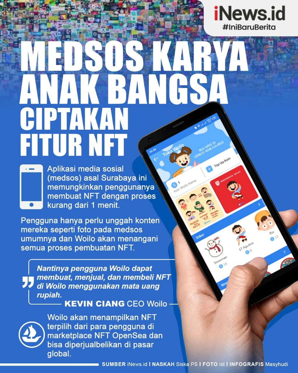 Infografis Aplikasi Media Sosial Karya Anak Bangsa Luncurkan Fitur NFT