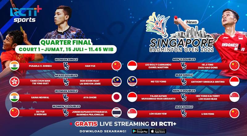 Link Live Streaming Singapore Open 2022 Hari Ini di RCTI+ Gratis