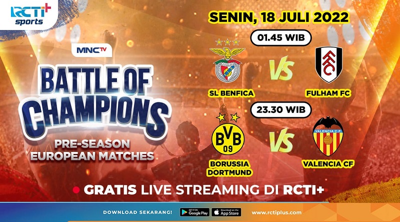 Link Live Streaming Benfica Vs Fulham dan Dortmund Vs Valencia di RCTI+ Gratis
