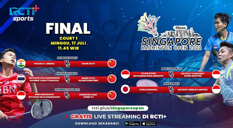 Link Live Streaming Final Singapore Open 2022: Ginting, Apriyani/Fadia Berjuang Raih Juara