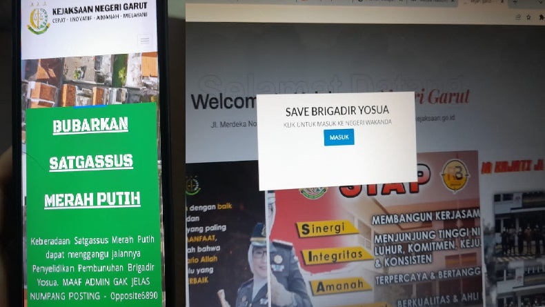 Website Kejari Garut Diretas, Pelaku Minta Bubarkan Satgassus dan Save Brigadir Yosua