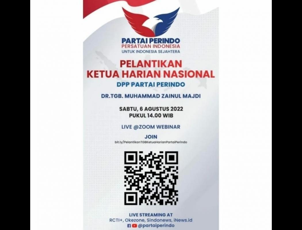 Besok, TGB Muhammad Zainul Majdi Dilantik sebagai Ketua Harian Nasional DPP Perindo 