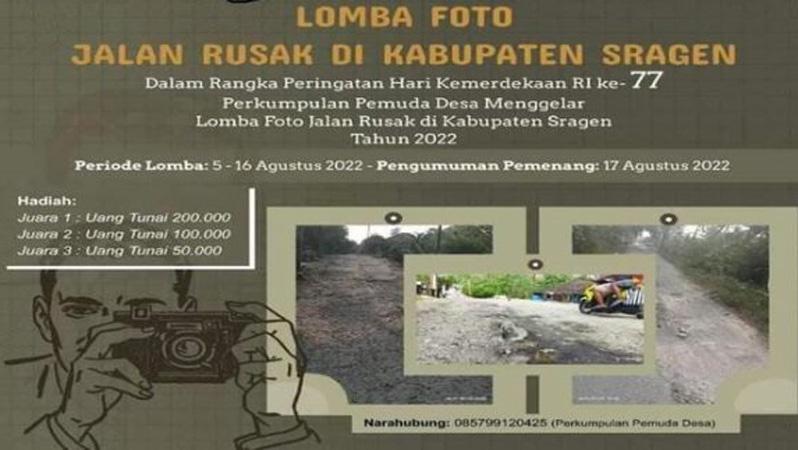 Sambut HUT RI, Perkumpulan Pemuda Desa Gelar Lomba Foto Jalan Rusak di Sragen