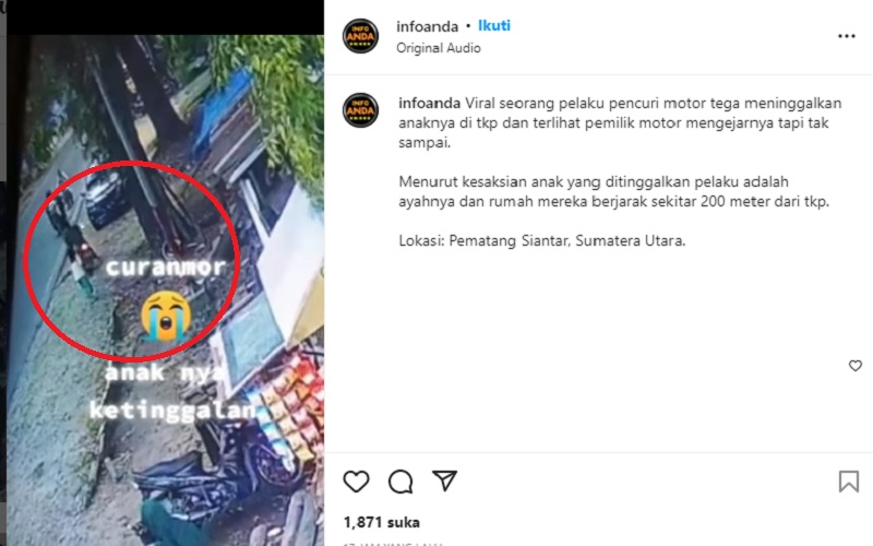 Viral Ayah Ajak Anak Curi Motor Kabur, Sang Putri Malah Ditinggal