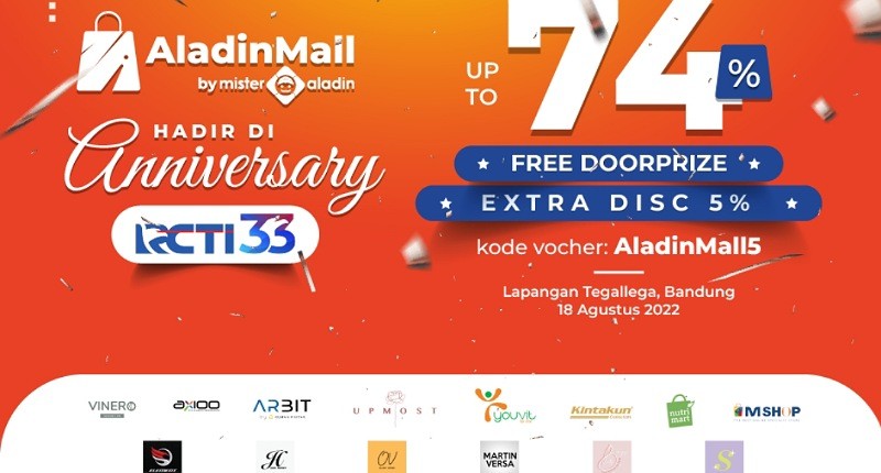 Meriahkan HUT RCTI ke-33, AladinMall Bagi-Bagi Doorprize dan Diskon hingga 74% + Potongan Harga 5%!