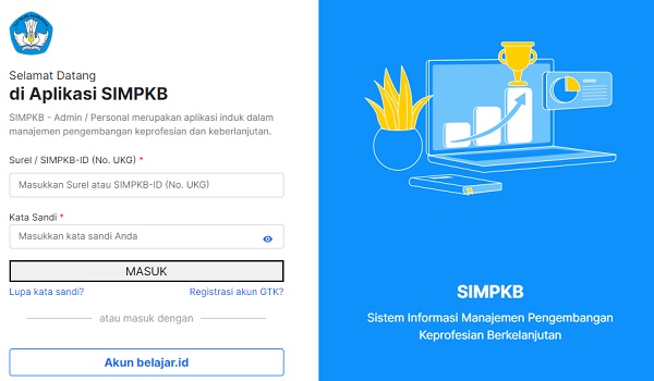 Login SIMPKB Menggunakan Akun Belajar.id, Ini Caranya