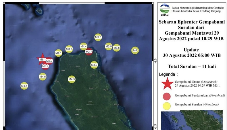 Total 14 Kali Gempa Guncang Mentawai sejak Kemarin