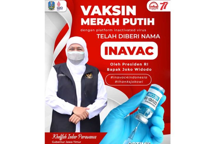 Jokowi Namai Vaksin Merah Putih Unair Inavac, Khofifah Bangga Indonesia Produksi Sendiri